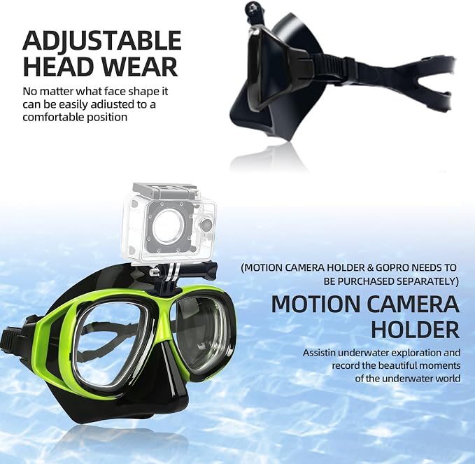Nearsighted Snorkeling Gear for Adults Youth, Professional Full Dry Top Silicone Snorkel Set, Anti-Fog Scuba Diving Mask with Adjustable Strap