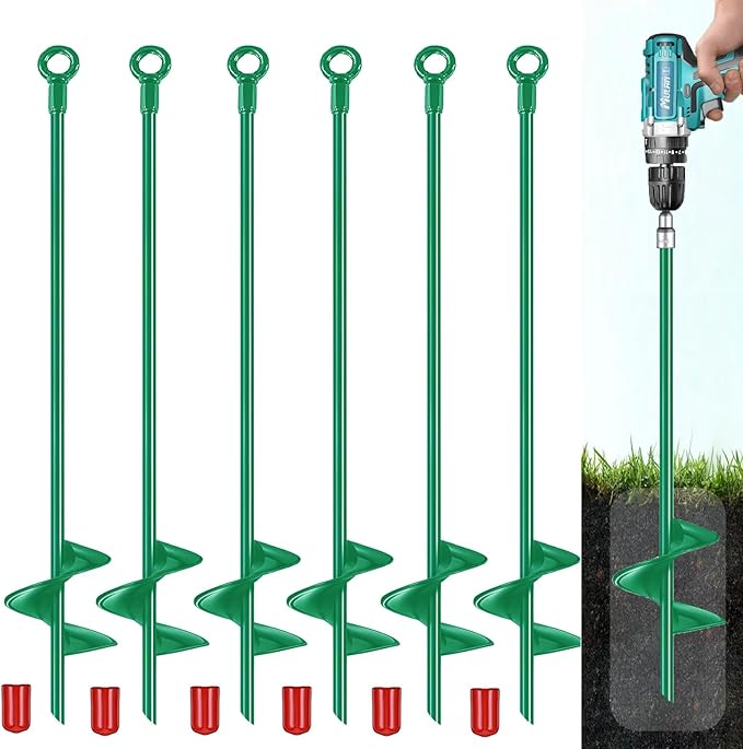 18 inch Ground Anchors Srew in Heavy Duty, Earth Shed Anchor Kit, Trampoline Stake Hook for Dirt, Swing Sets, Playset, Tent, Canopy, Carport, Mobile Home Tie Down, 6 Pack