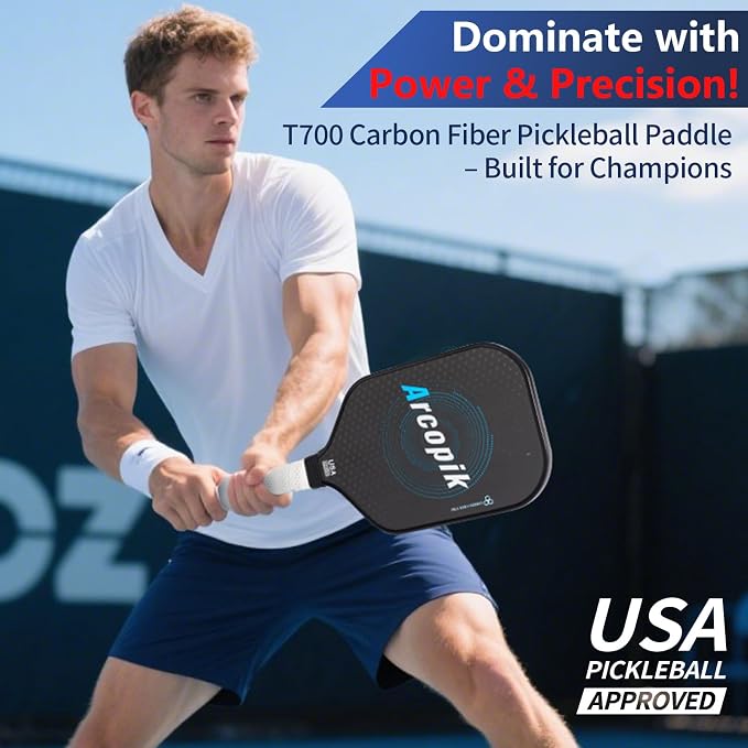 Pickleball Paddles Set of 2 – Lightweight T700 Carbon Fiber Pickleball Paddles, Durable 2 Paddles + 4 Outdoor Balls + Bag, Best for Beginner & Pro