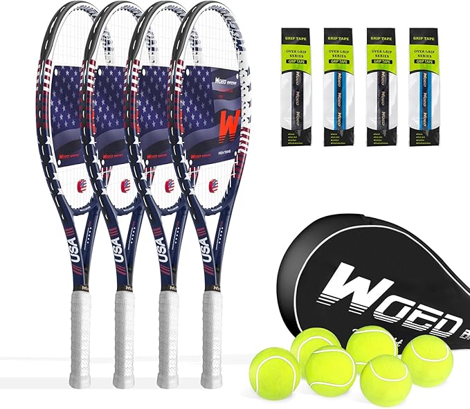 Tennis Rackets for Adults 27 Inch Tennis Racquets Set Included Tennis Racket Tennis Balls Overgrips Vibration Dampers Tennis Bag