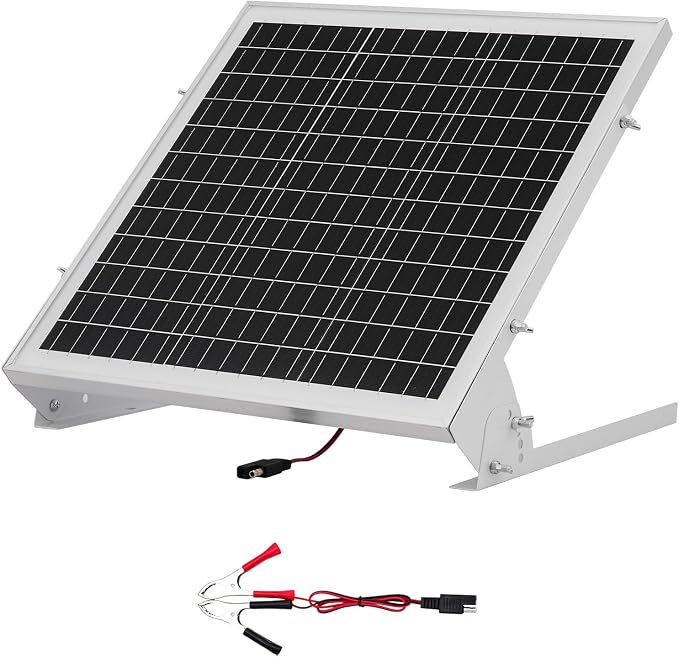 VEVOR 20W 12V Solar Battery Trickle Charger Maintainer, Mono Solar Panel Battery Charger with Built-in MPPT Controller & Adjustable Mount Bracket, IP65 Waterproof for Car Boat RV Trailer House Roof