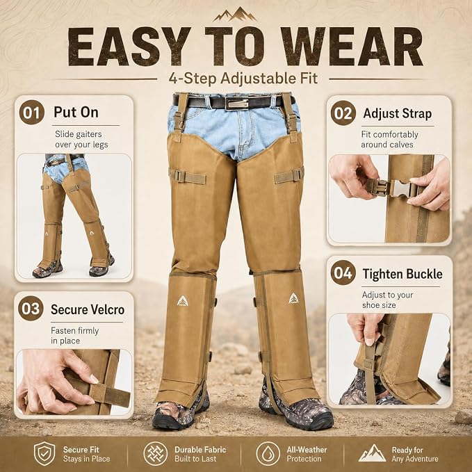 Snake Gaiters for Men&Women Waterproof Snake Guard Leg Protection with PP Board Inserts 1000D Oxford Fabric Hunting Gaiters with Secure Underfoot Straps for Hiking Fishing Farming Brush Clearing