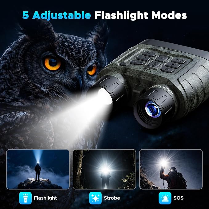 Night Vision Binoculars - 112MP 4K Night Vision Goggles, 5000mAh Battery & 64GB Card, 1500FT Range, Tactical Flashlight for Wildlife Hunting, Camping, Outdoor Adventure, Security Surveillance