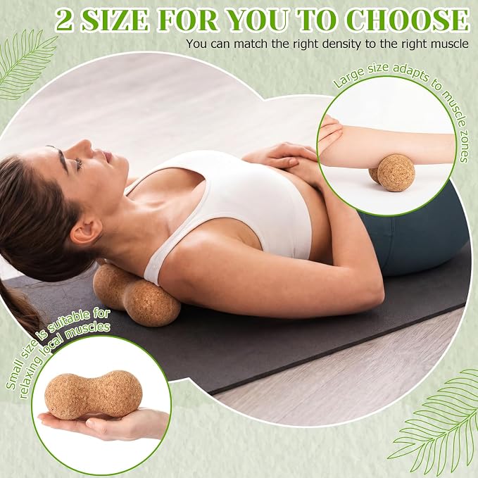 4 Pcs Cork Massage Ball Set Peanut Double Lacrosse and Spherical Massage Balls for Muscle Pain Relief Stress Travel Yoga Therapy