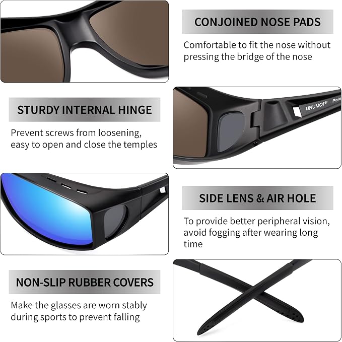 URUMQI Polarized Sunglasses Fit Over Glasses for Men Women, Wraparound Sun Glasses UV400 Protection for Driving Fishing