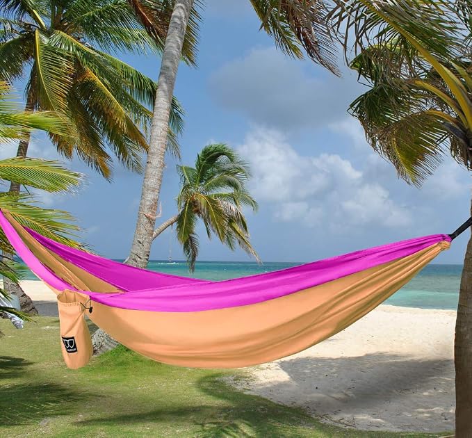Gold Armour Camping Hammock - XL Double Hammock Portable Hammock Camping Accessories Gear for Outdoor Indoor with Tree Straps, USA Based Brand (Peach and Pink)