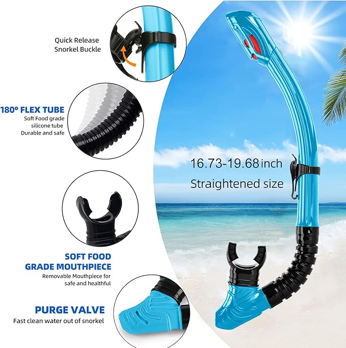 Nearsighted Snorkeling Gear for Adults Youth, Professional Full Dry Top Silicone Snorkel Set, Anti-Fog Scuba Diving Mask with Adjustable Strap
