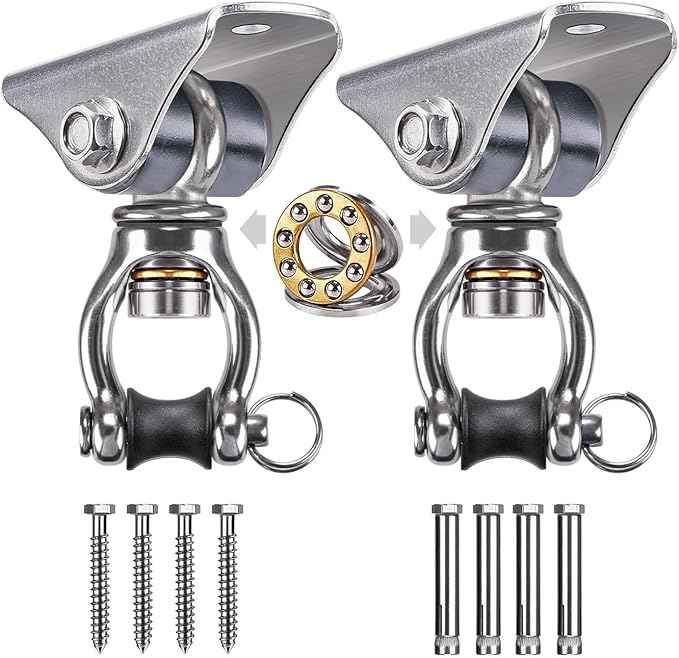 SELEWARE Silent Swing Hanger Heavy Duty Swing Hook Swivel Bearing Swing Mount Hardware for Porch Swing Hammock Chair Heavy Bag Yoga Silk Suspension Straps Olympic Rings 2 Pack