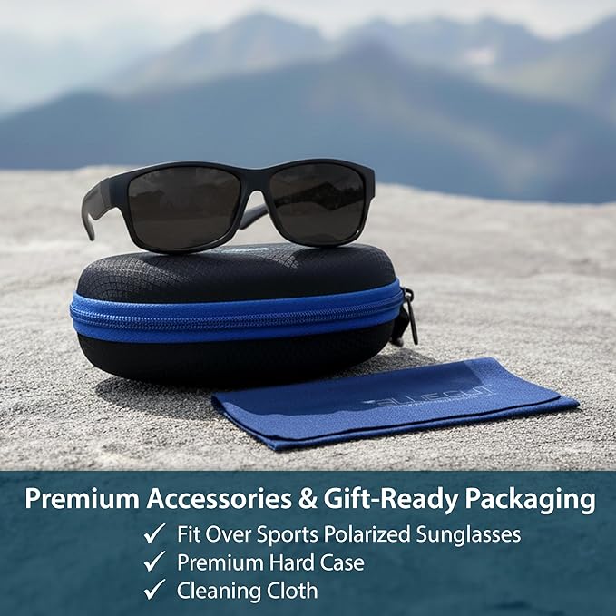 BLUE CUT Fit Over Polarized Sunglasses Driving Clip-on Over Glasses, Solar Shield Sunglasses Over Prescription Glasses