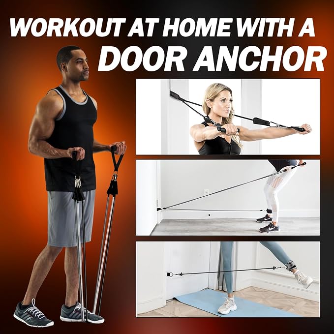 WHATAFIT Resistance Bands, Exercise Bands, Workout Bands with Handles, Door Anchor and Ankle Straps, 5 Resistance Levels Fitness Bands for Strength Training, Physical Therapy, and Home Gym Equipment