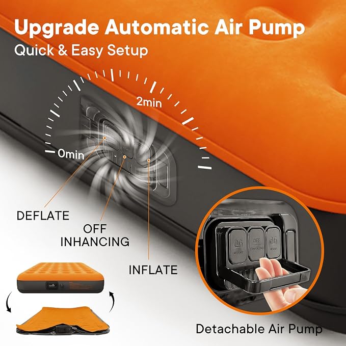 Luxchoice Air Mattress Queen with Cordless Rechargeable Air Pump 9'' Camping Self Inflating Mattress 2 Mins Inflatable Air Bed for Home Guest Outdoors Portable Hiking Travel