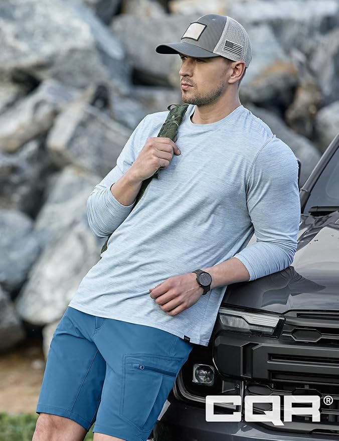 CQR Men's UPF 50+ Sun Protection Long Sleeve Quick Dry Athletic Shirts, Stretch Running Workout Hiking T-Shirts