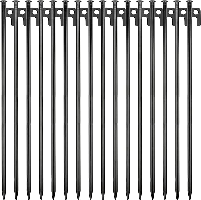 16 Pack Tent Stakes Heavy Duty Metal Tent Pegs for Camping Steel Tent Stakes 16 inch Unbreakable and Inflexible