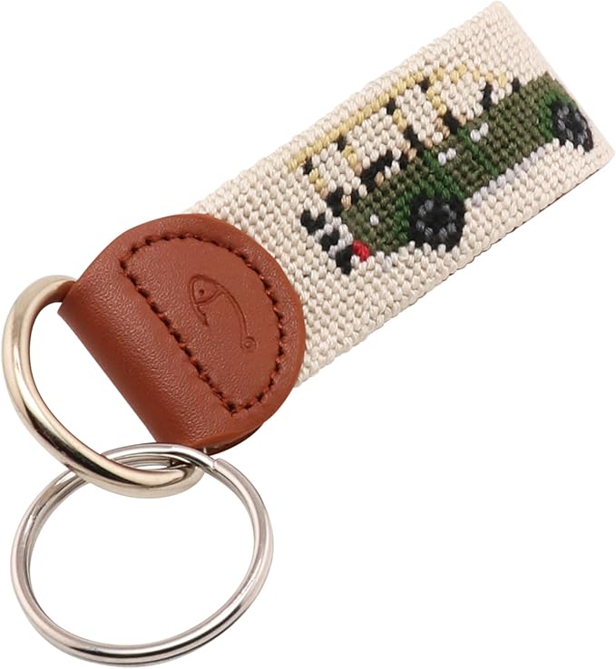 Leather Hand-Stitched Needlepoint Key Fob or Key Chain