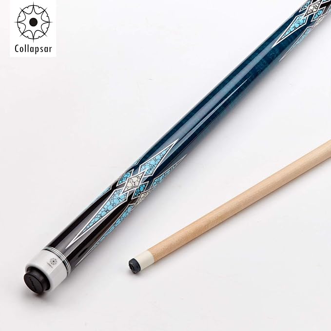 Collapsar CXT Pool Cue with Soft Case,Black with Cream Points and Turquoise,Wrapless Handle 58Inch Professional Pool Stick