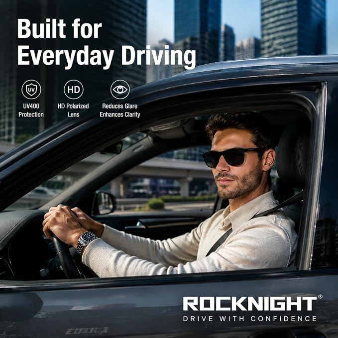 ROCKNIGHT Polarized Driving Sunglasses with Spring Hinges