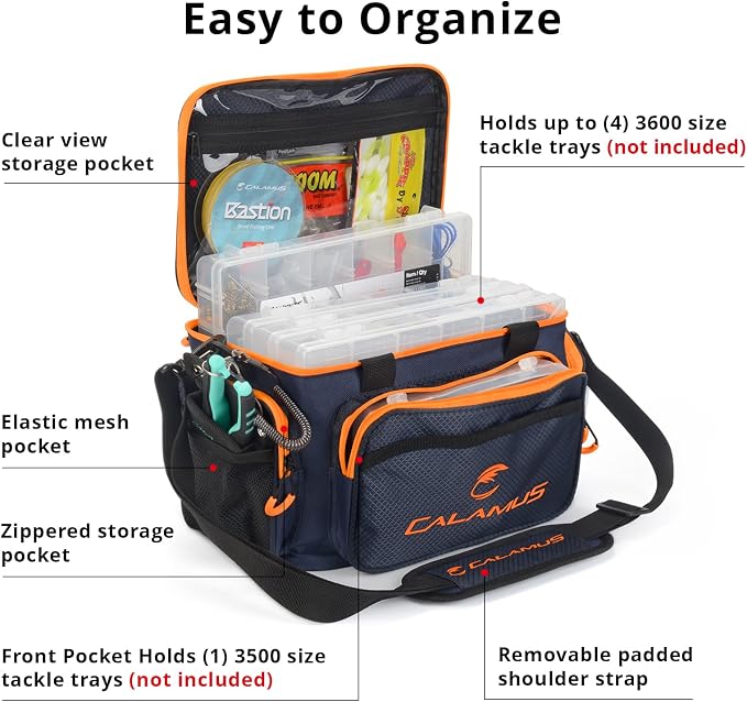 Calamus TB61 Fishing Tackle Bag，Orange | Saltwater & Freshwater Fishing Bags, Rip-Stop PE, Padded Shoulder Strap, Pliers Storage, Easy to Organize, Functional Design