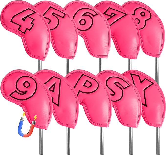 Golf Iron Covers Set Strong Magnetic Closure Value 10 Pack, Double Side Number Synthetic Leather Deluxe Club Headcover, Universal Head Cover Fit Main Irons Clubs for Women Men