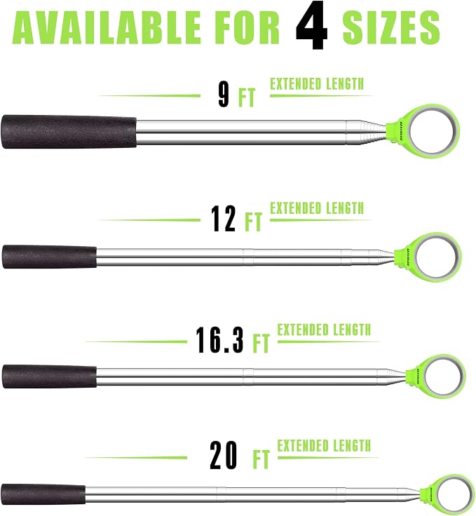 Golf Ball Retriever 9Ft/12Ft/14.5Ft/16.3Ft/20Ft Golf Ball Retriever Telescopic，Professional Stainless Steel Ball Retriever Tool Golf