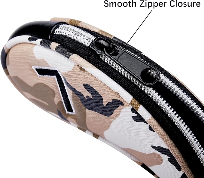 Golf Club Camo Zipper Iron Head Covers 9Pcs/Set With No. on Both Sides PU Leather Headcovers (Blue/Brown)