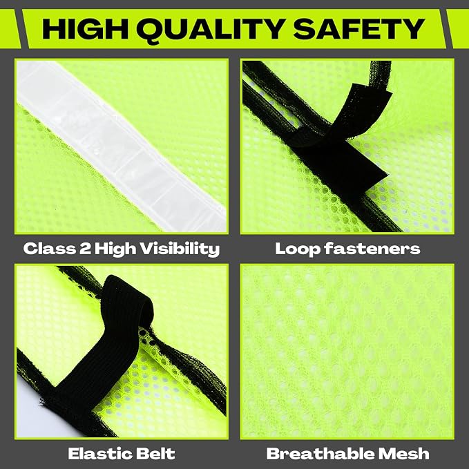 Jecery 20 Packs High Visibility Vest Safety Reflective Hi Visibility Mesh Vest Lightweight Neon Universal Size for Men Work Outdoor (L)