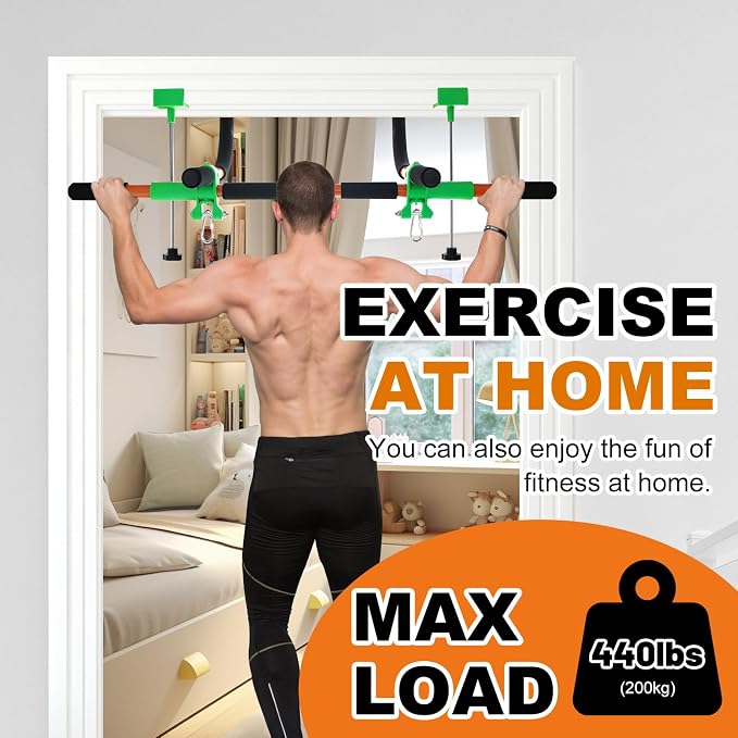 Doorway Swing mount for Kids & Door Pull Up Bar for Adults, Indoor Kid Swing with 4 Accessories, Multi-Function Doorway Gym, Fits Door Frame 24.41-30.51'' W x 3.94-6.69'' Thickness (Orange)
