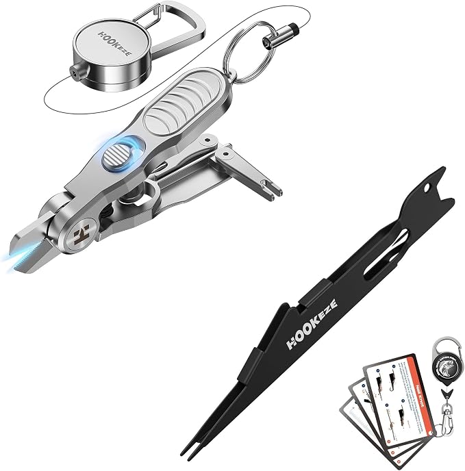 HOOK-EZE 3-in-1 Fishing Line Cutter, Fly Fishing Nippers with Retractors and Knot Tying Tool Accessories