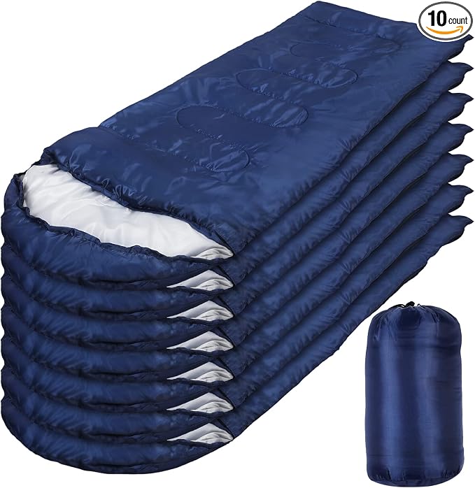 Macarrie 10 Pcs Bulk Sleeping Bags for Adults 0 Degree Waterproof Emergency Sleeping Bags with Compression Sack for Camping Hiking Backpacking Outdoor Activities