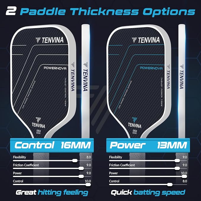 TENVINA Pickleball Paddles, Multi-Layer T700SC Textured Carbon Fiber Pickleball Paddle, Pickle Ball Paddle with Strong Spin & Power Surface, 4-Types of Shapes and Thicknesses, USAPA Approved