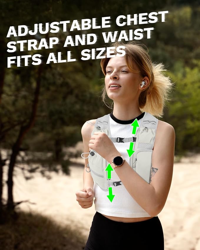 Running Vest for Women and Men, Hydration Running Backpack, Runners Vest, Hydration Vest, with Front Phone Holder, Adjustable Chest and Waist Strap