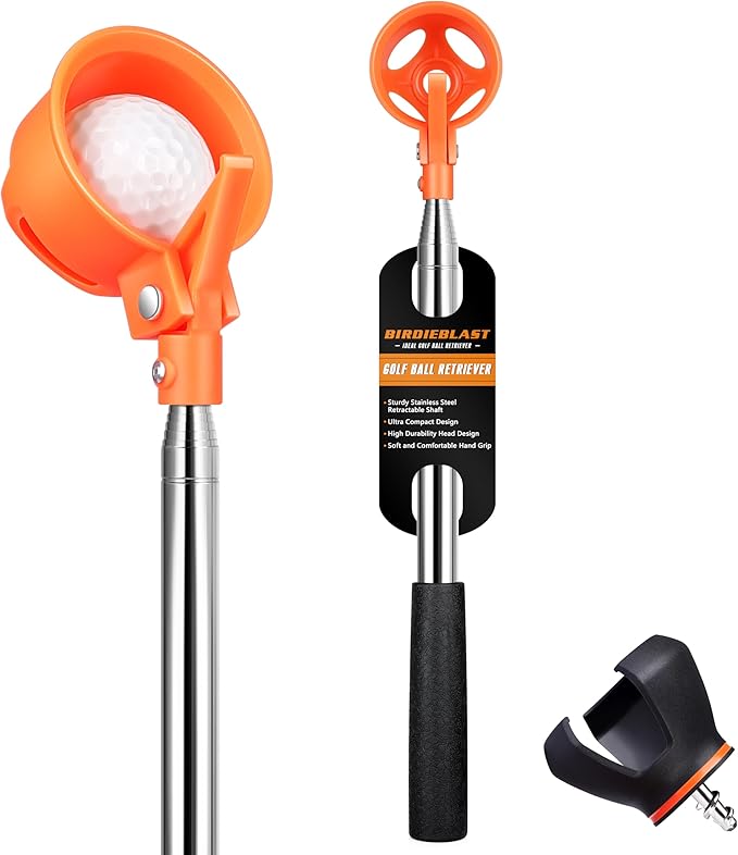 BIRDIEBLAST Golf Ball Retriever Telescopic, with Golf Ball Grabber for End of Putter, 9Ft/12Ft/16.3Ft/20Ft Professional Stainless Steel Golf Ball Retriever for Water