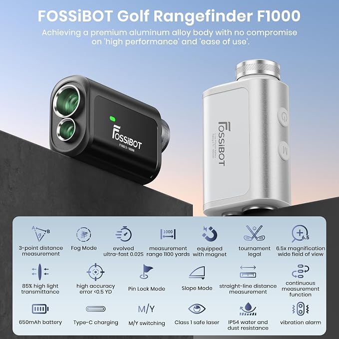 FOSSIBOT Range Finder Golf Rangefinder with Slope and Magnetic,Flag Pole Locking Vibration,6.5X Magnification,3-1100 Yards.
