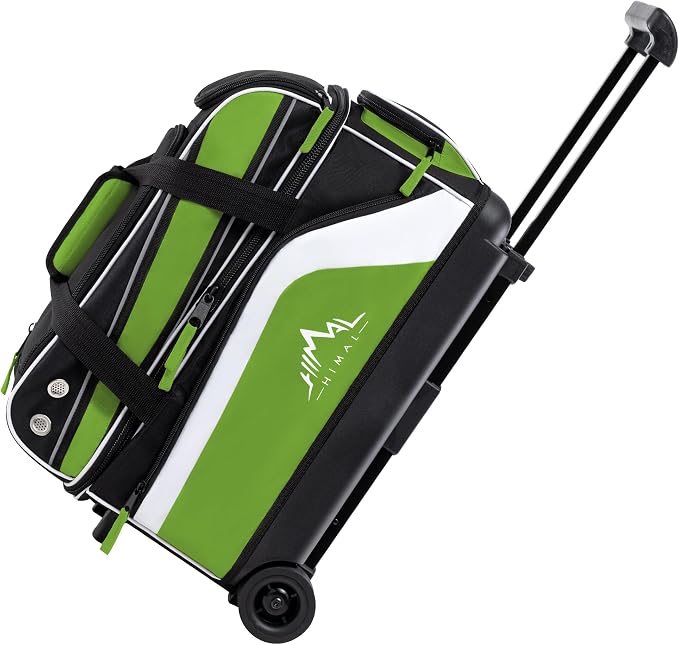 GoHimal Double Roller 2 Ball Bowling Bag with Separate Shoe Compartment for Bowling Shoes (Up To US Men Size 15) and Abundant multifunction Accessory Pocket, Upgraded fabric, Retractable Handle - Extends to 40"
