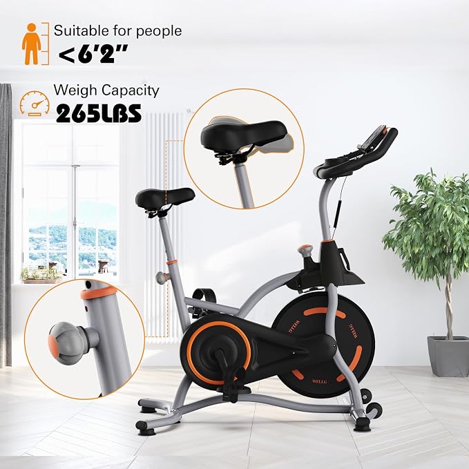 Exercise Bike Indoor Cycling Bike with Digital Display, Heart Rate Sensors, Phone Mount, 265 LBS Weight Capacity