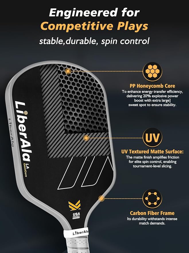 Pickleball Paddles & Set of 2, USAPA Approved Carbon Fiber Pickle Ball Paddle, PP Honeycomb Core, Lightweight & Comfort Grip for Beginners, Pros, Men, Women, Adults, Kids
