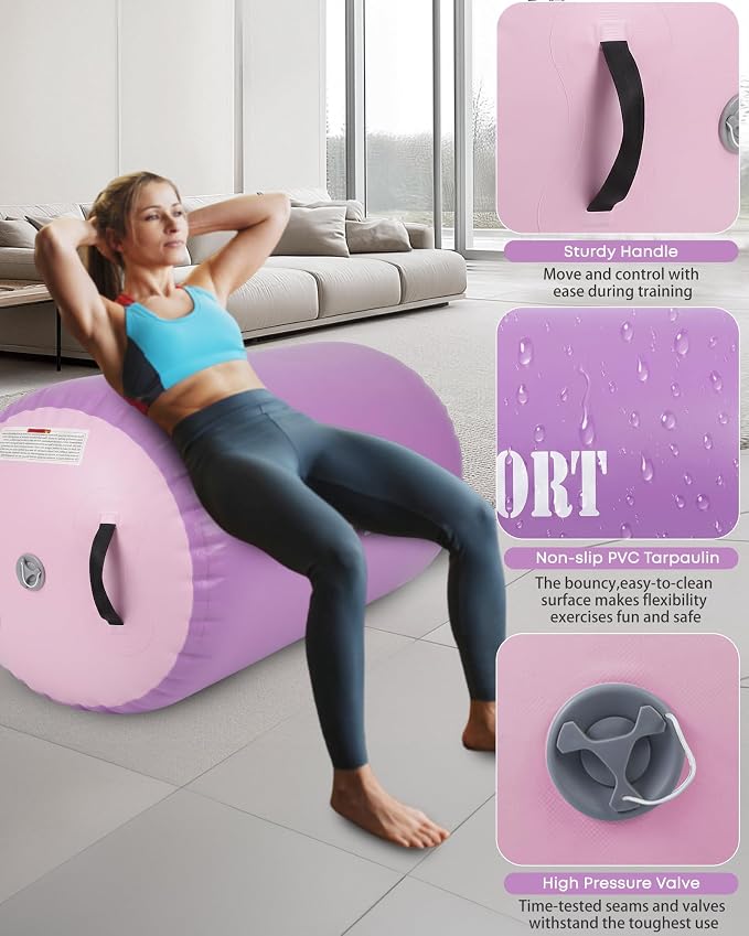 Air Barrel - Air Roller Gymnastics Barrel for Back Handspring Trainer, Air Tumble Mat with Pump for Gym Training/Yoga Balance Exercise/Cheerleading/Home and Outdoor Use