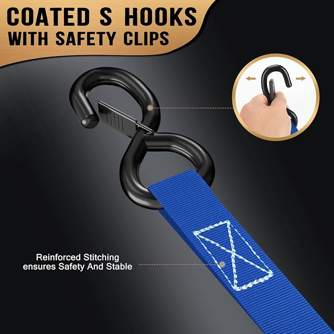 10FT Retractable Ratchet Straps(4-Pack) - 1 Inch (1800 LB Break Strength) Heavy Duty Self Retracting Ratchet Straps with Soft Loops & Storage Bag for Household, Motorcycle, Truck, ATV(Blue)