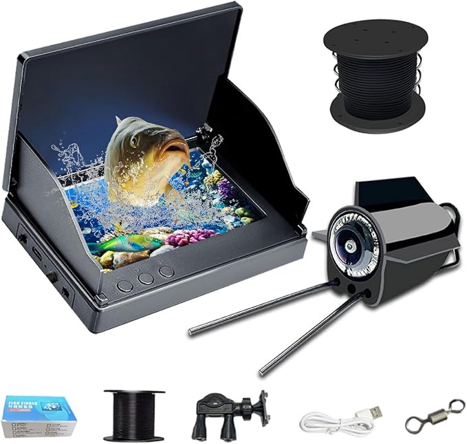 4.3 Inch Underwater Fishing Camera,220° Wide Angle Night Vision Ice Fishing Camera with 1080P HD Monitor,5000mAh Battery,98ft Cable,IP68 Waterproof Fish Finder Video System for Lake Sea Boat Fishing