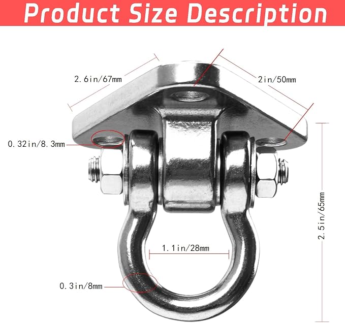 2 Bearing Swing Hangers Heavy Duty 304 Stainless Steel 1500LB Capacity Swing Set Hardware180° for Yoga Porch Swing Seat Sandbag, Gym