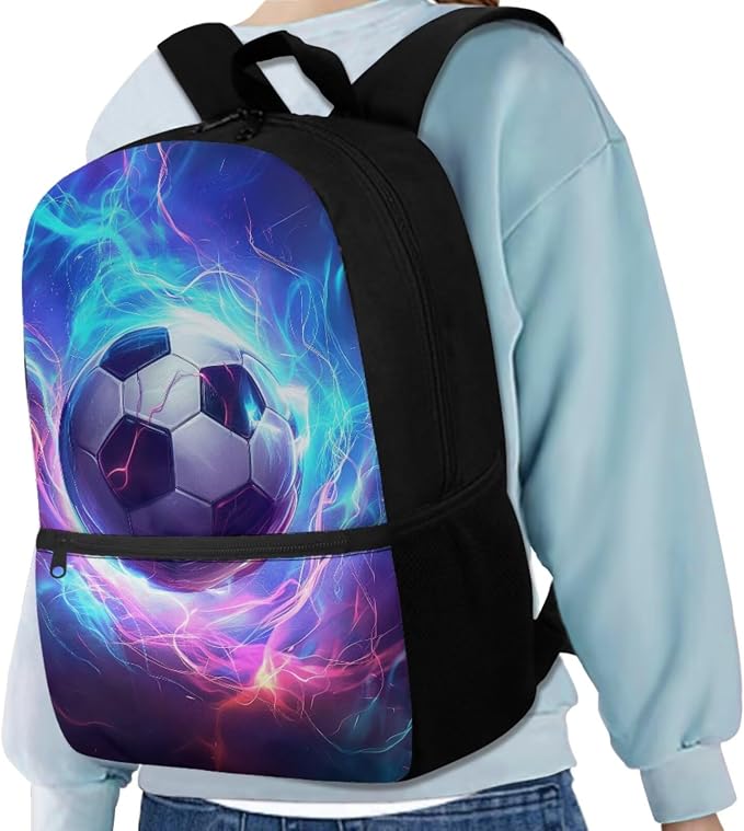 Soccer Kids School Bag for Boys Backpack and Lunch Bag Pencil Case Pouch, Childrens Backpack for Girls Bookbag School Daypack for Travel Picnic Hiking Back to School Supplies