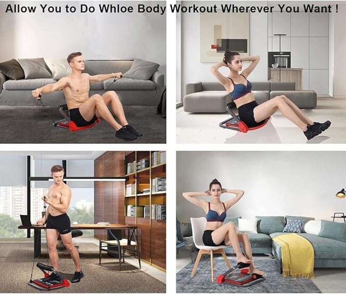 Ab Machine Ab Workout Equipment Sit Up Machine & Exercise Equipment Ab Crunch Machine for Stomach Workout Ab Core Trainer Abdominal Machine for Home Gym with Resistance Bands