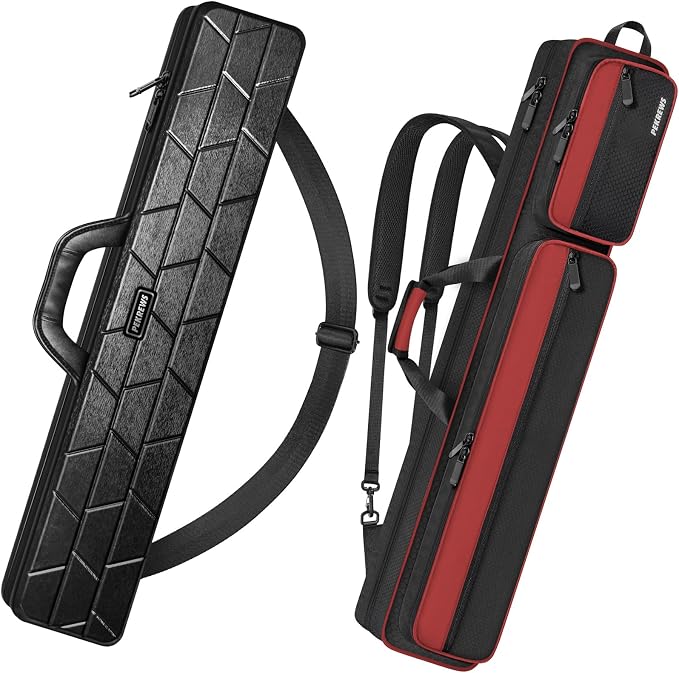 PEKREWS 4x5 Soft Cue Bag Red & 4x4 Hard Pool Cue Case Black Set
