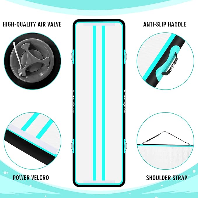 Inflatable Air Gymnastics Mats for Tumbling, 10ft/13ft/16ft/20ft Tumble Track Tumbling Mats for Kids, 4/8 Inches Thick Training Mat with Electric Pump Gymnastics Equipment for Kids Mat