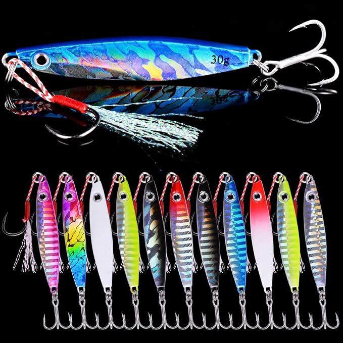 Aorace Jigging Lure Lead Fish Metal Jig Fishing Lure Paillette Knife Artificial Hard Bait Laser Body