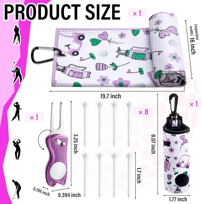 Liliful 12 Pcs Golf Accessories Kit, Include Golf Ball Bag with Hook Towel Tees Magnetic Ball Marker Divot Tool Cleaner Brush for Women Man Gifts