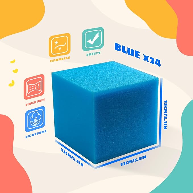 Foam Pit Cubes, 24 PCS 5 Inches Gymnastics Foam Blocks Trampoline Blocks, Multi-Sport Protective Padding for Freerunning, Trampoline, Parkour, Skate Parks & BMX - Dark Blue