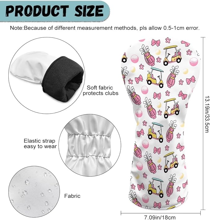 Rnyleeg Golf Club Head Covers for Women Driver Head Cover Leather Fairway Wood Headcover Hybrid Headcovers for Golf Clubs