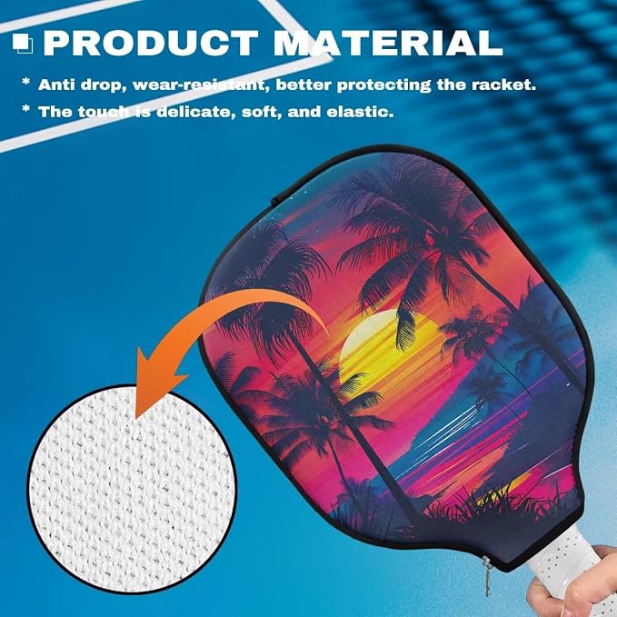 Sea Beach Pickleball Paddle Covers 11.42” L x 8.66" W Portable Pickle Ball Rackets Cases Set of 1 Pickleball Storage Bag with Zipper Closure Pickleball Cover for Women Men