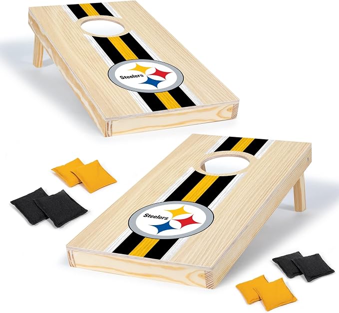 NFL Football Portable Size 1' x 2' Solid Wood Cornhole Set with Direct Print HD Team Graphics – Travel Size