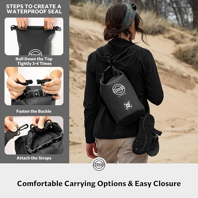 STOVER 5/10/25/30/40/55L Waterproof Dry Bag- Roll-Top Backpack w/Phone Case- Kayaking, Hiking, Camping, Boating- Men/Women